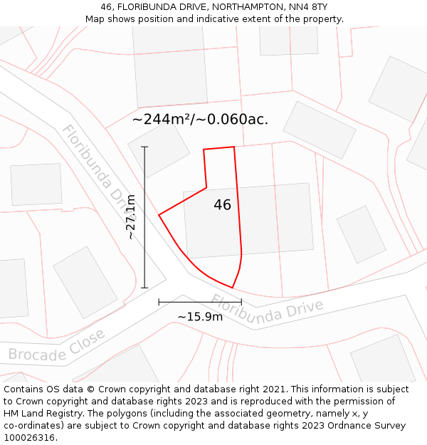 46, FLORIBUNDA DRIVE, NORTHAMPTON, NN4 8TY: Plot and title map