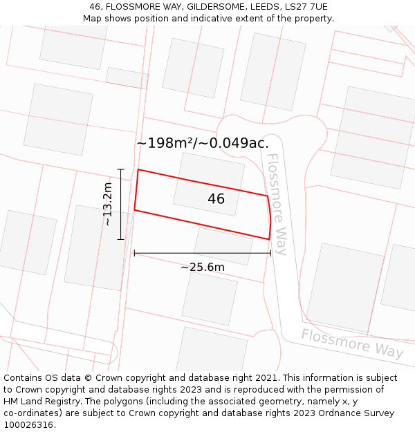 46, FLOSSMORE WAY, GILDERSOME, LEEDS, LS27 7UE: Plot and title map
