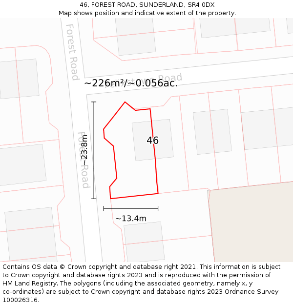 46, FOREST ROAD, SUNDERLAND, SR4 0DX: Plot and title map