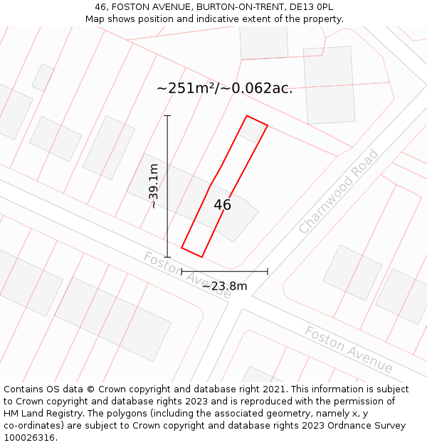 46, FOSTON AVENUE, BURTON-ON-TRENT, DE13 0PL: Plot and title map