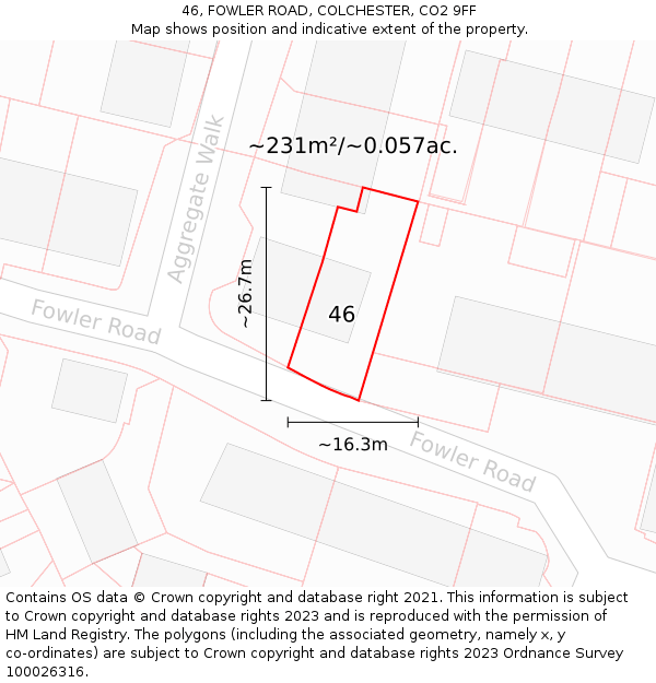 46, FOWLER ROAD, COLCHESTER, CO2 9FF: Plot and title map