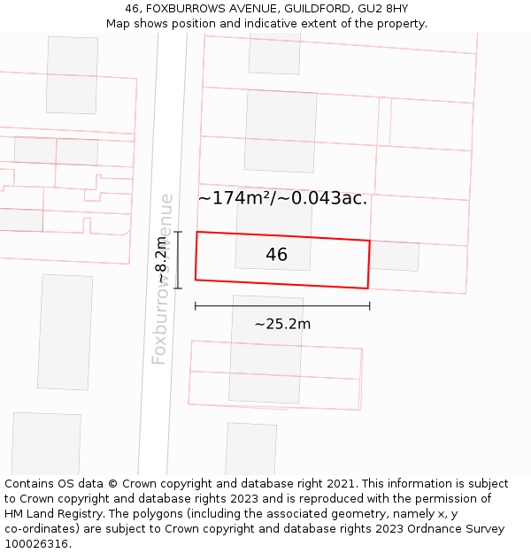 46, FOXBURROWS AVENUE, GUILDFORD, GU2 8HY: Plot and title map