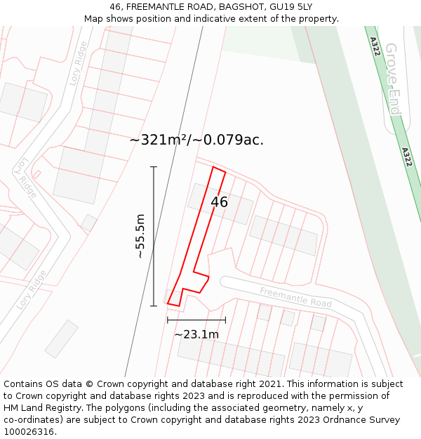 46, FREEMANTLE ROAD, BAGSHOT, GU19 5LY: Plot and title map