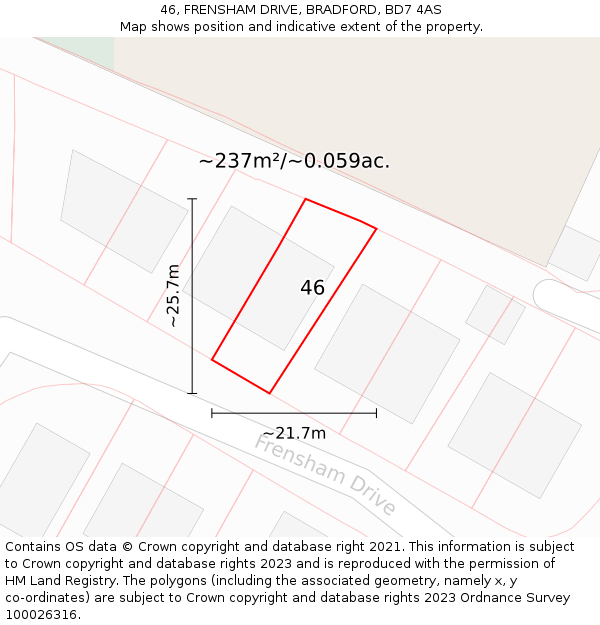 46, FRENSHAM DRIVE, BRADFORD, BD7 4AS: Plot and title map