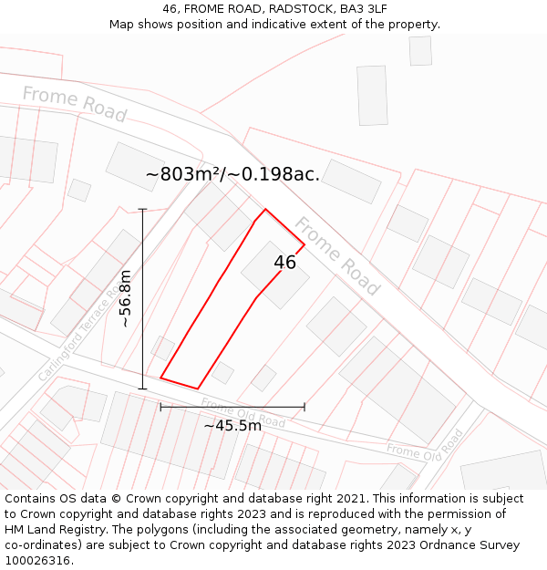 46, FROME ROAD, RADSTOCK, BA3 3LF: Plot and title map