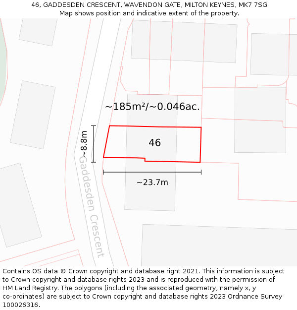 46, GADDESDEN CRESCENT, WAVENDON GATE, MILTON KEYNES, MK7 7SG: Plot and title map