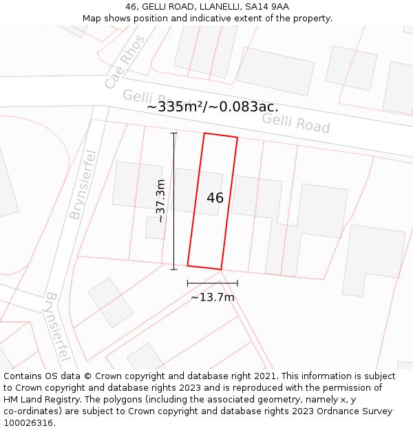 46, GELLI ROAD, LLANELLI, SA14 9AA: Plot and title map