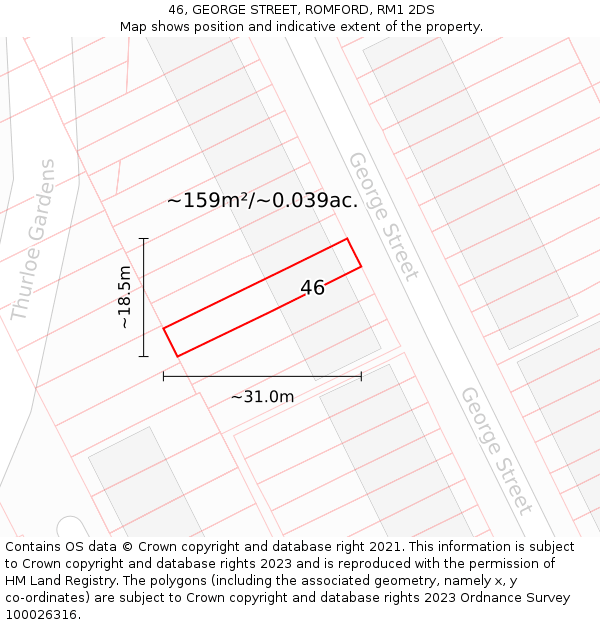 46, GEORGE STREET, ROMFORD, RM1 2DS: Plot and title map