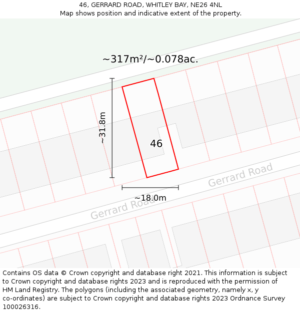 46, GERRARD ROAD, WHITLEY BAY, NE26 4NL: Plot and title map