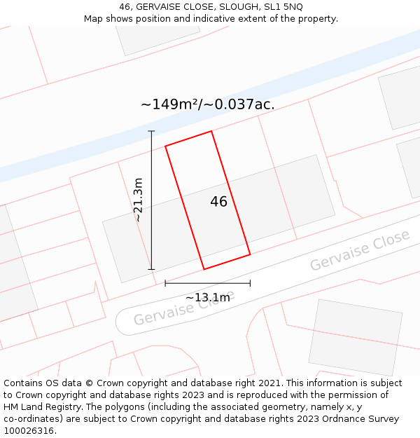 46, GERVAISE CLOSE, SLOUGH, SL1 5NQ: Plot and title map