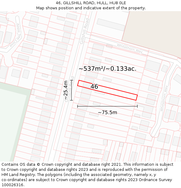 46, GILLSHILL ROAD, HULL, HU8 0LE: Plot and title map