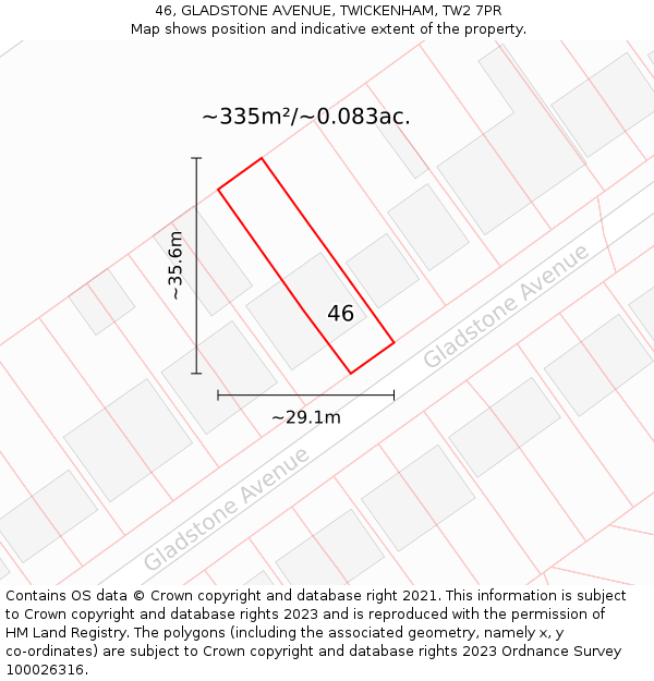 46, GLADSTONE AVENUE, TWICKENHAM, TW2 7PR: Plot and title map