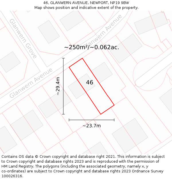 46, GLANWERN AVENUE, NEWPORT, NP19 9BW: Plot and title map