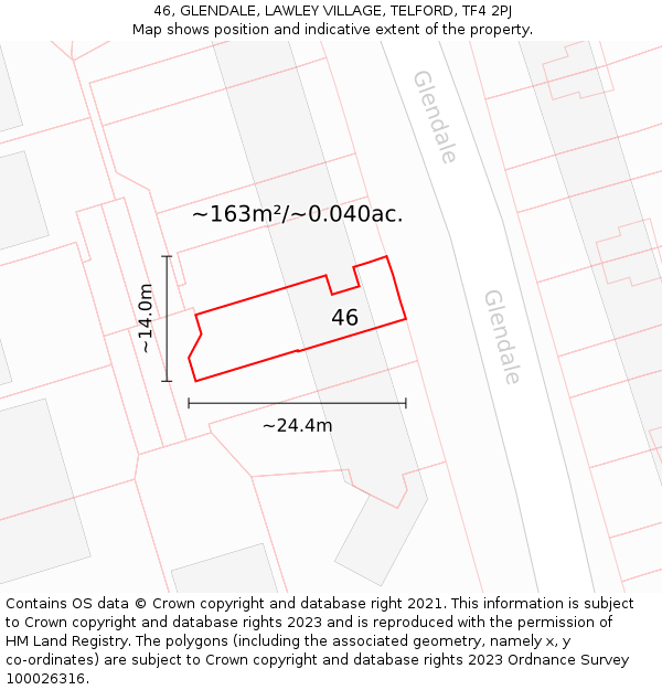 46, GLENDALE, LAWLEY VILLAGE, TELFORD, TF4 2PJ: Plot and title map