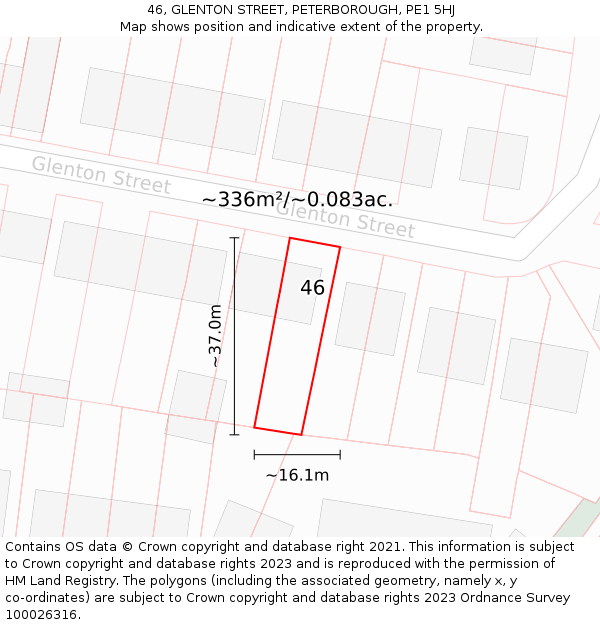 46, GLENTON STREET, PETERBOROUGH, PE1 5HJ: Plot and title map