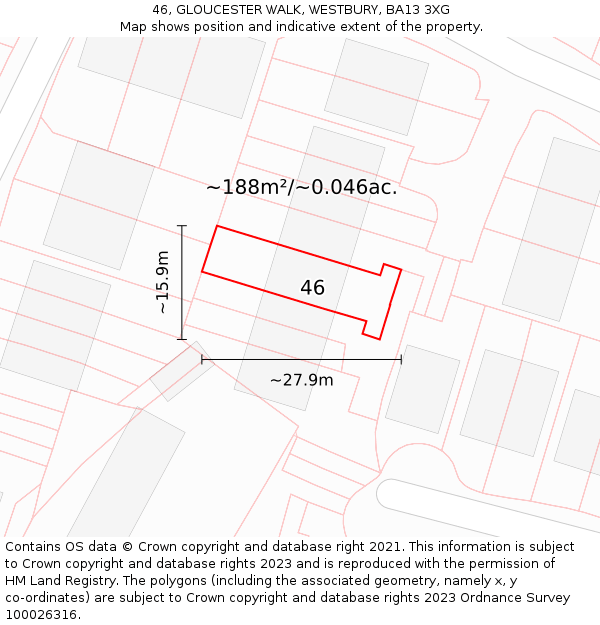 46, GLOUCESTER WALK, WESTBURY, BA13 3XG: Plot and title map