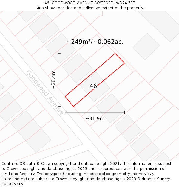 46, GOODWOOD AVENUE, WATFORD, WD24 5FB: Plot and title map
