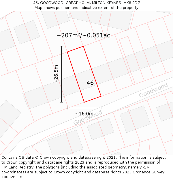 46, GOODWOOD, GREAT HOLM, MILTON KEYNES, MK8 9DZ: Plot and title map