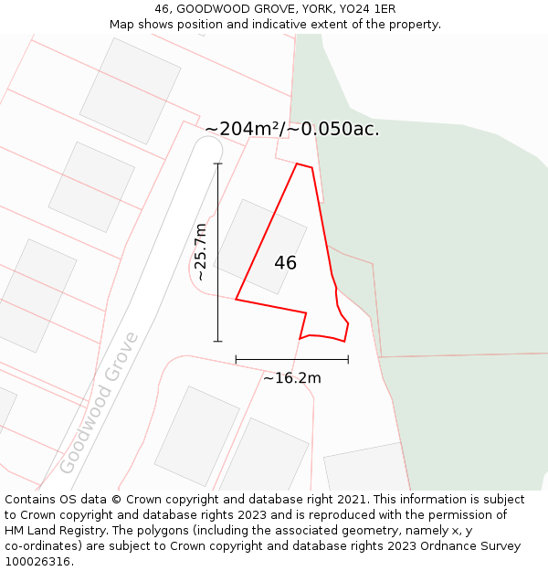 46, GOODWOOD GROVE, YORK, YO24 1ER: Plot and title map