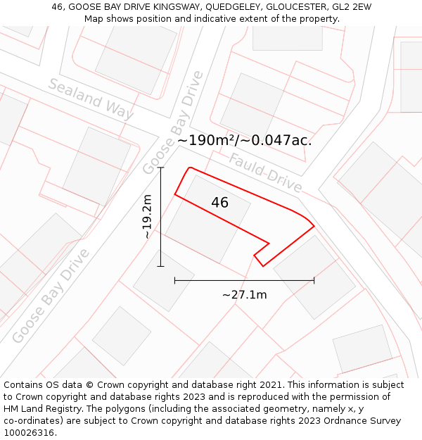 46, GOOSE BAY DRIVE KINGSWAY, QUEDGELEY, GLOUCESTER, GL2 2EW: Plot and title map