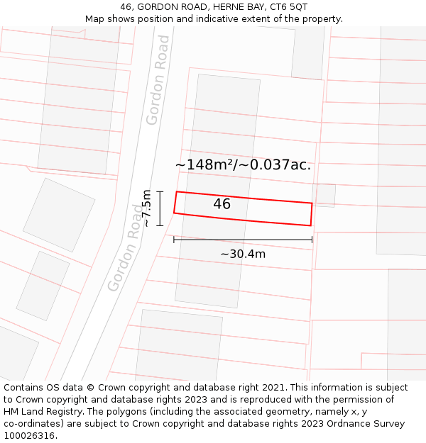 46, GORDON ROAD, HERNE BAY, CT6 5QT: Plot and title map