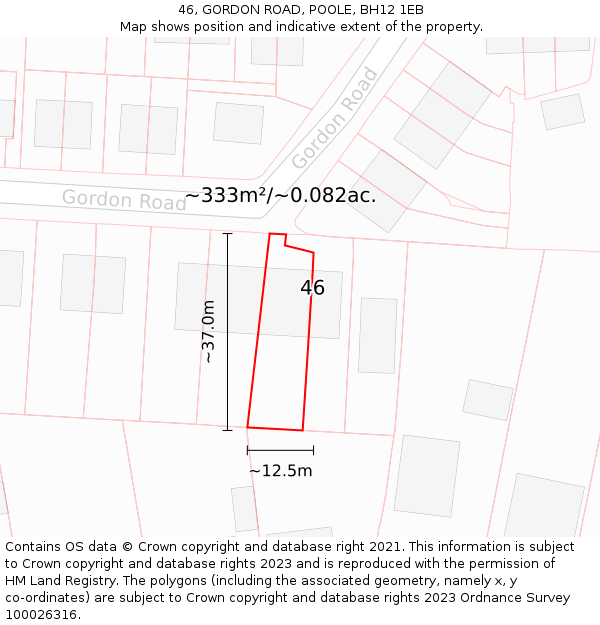 46, GORDON ROAD, POOLE, BH12 1EB: Plot and title map