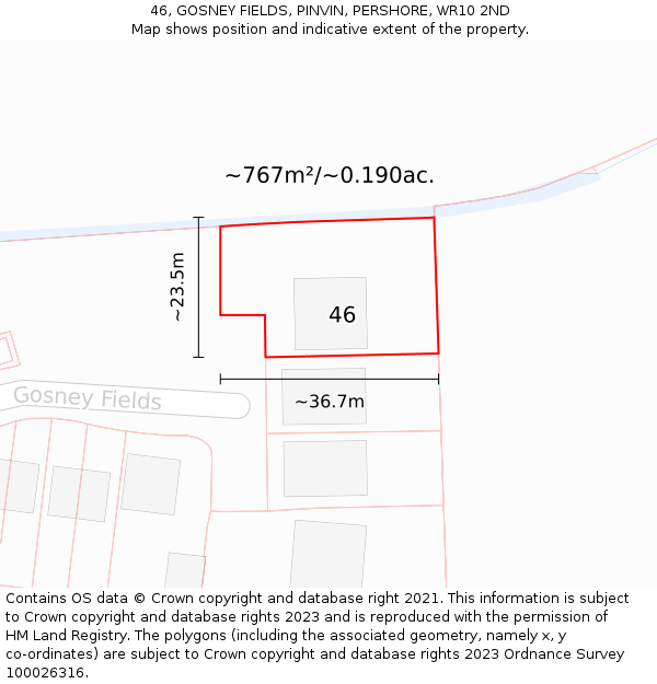 46, GOSNEY FIELDS, PINVIN, PERSHORE, WR10 2ND: Plot and title map