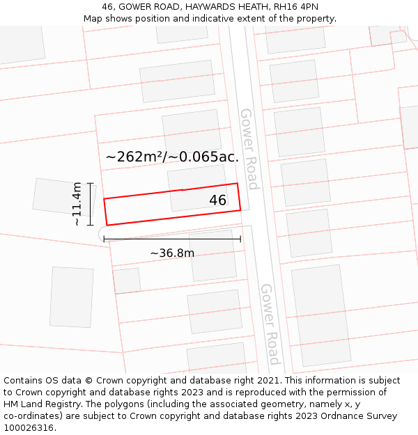 46, GOWER ROAD, HAYWARDS HEATH, RH16 4PN: Plot and title map