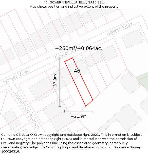 46, GOWER VIEW, LLANELLI, SA15 3SW: Plot and title map