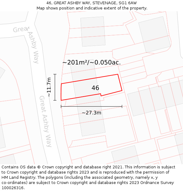 46, GREAT ASHBY WAY, STEVENAGE, SG1 6AW: Plot and title map