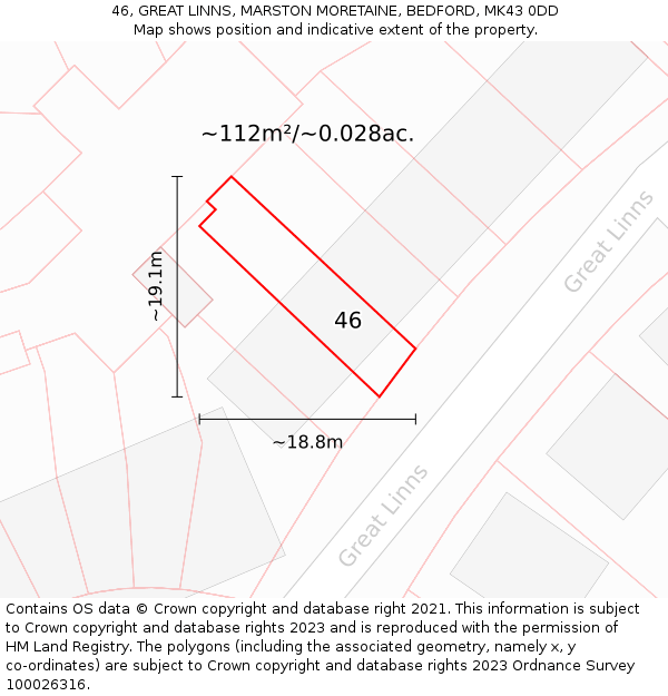 46, GREAT LINNS, MARSTON MORETAINE, BEDFORD, MK43 0DD: Plot and title map