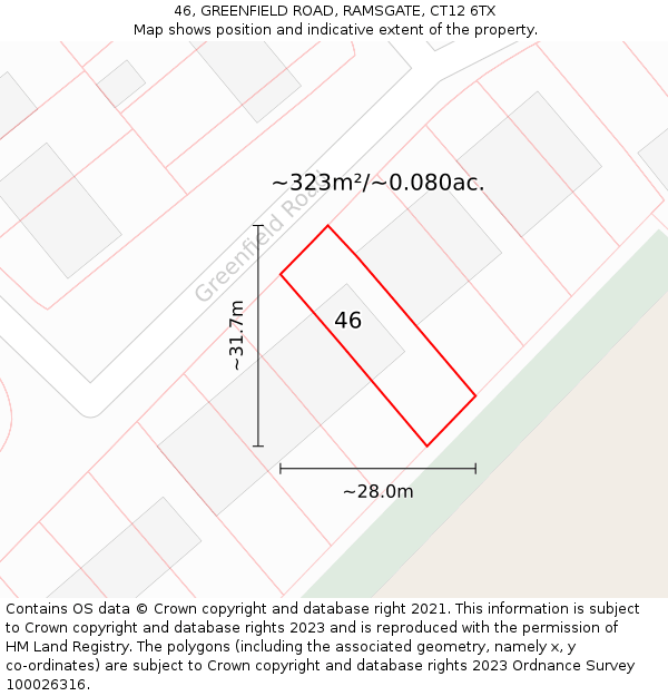 46, GREENFIELD ROAD, RAMSGATE, CT12 6TX: Plot and title map