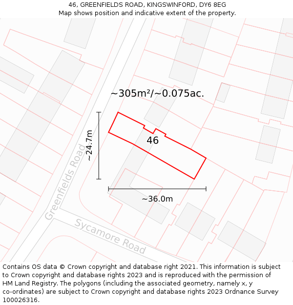 46, GREENFIELDS ROAD, KINGSWINFORD, DY6 8EG: Plot and title map