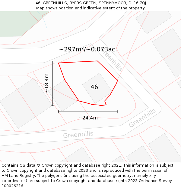 46, GREENHILLS, BYERS GREEN, SPENNYMOOR, DL16 7QJ: Plot and title map