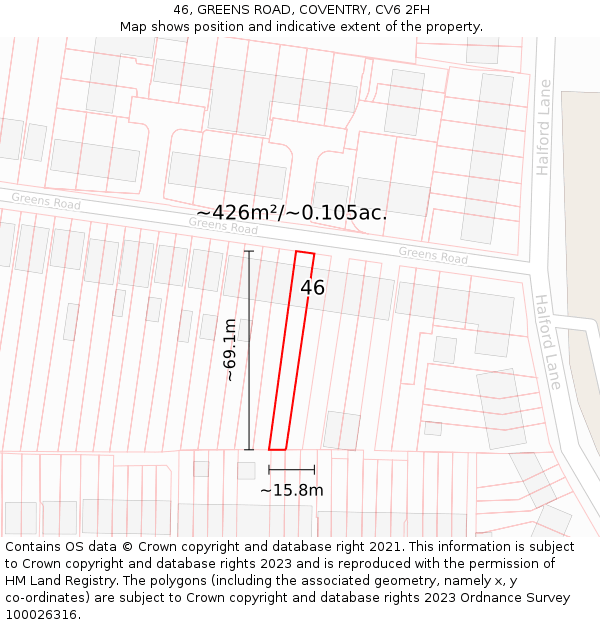 46, GREENS ROAD, COVENTRY, CV6 2FH: Plot and title map