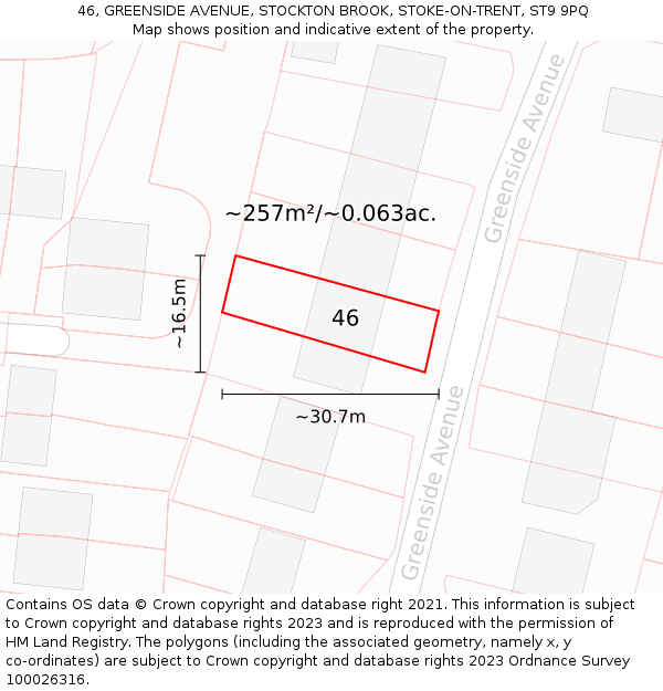 46, GREENSIDE AVENUE, STOCKTON BROOK, STOKE-ON-TRENT, ST9 9PQ: Plot and title map