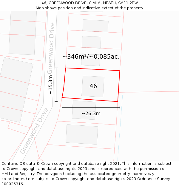 46, GREENWOOD DRIVE, CIMLA, NEATH, SA11 2BW: Plot and title map