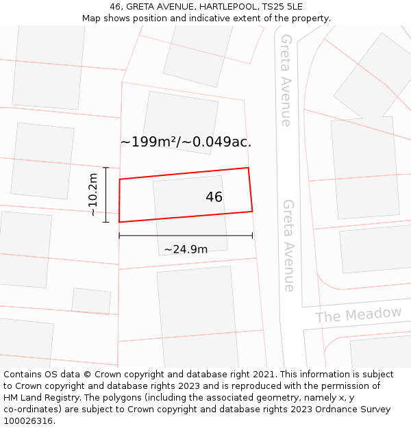 46, GRETA AVENUE, HARTLEPOOL, TS25 5LE: Plot and title map