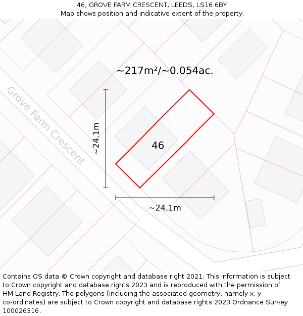 46, GROVE FARM CRESCENT, LEEDS, LS16 6BY: Plot and title map