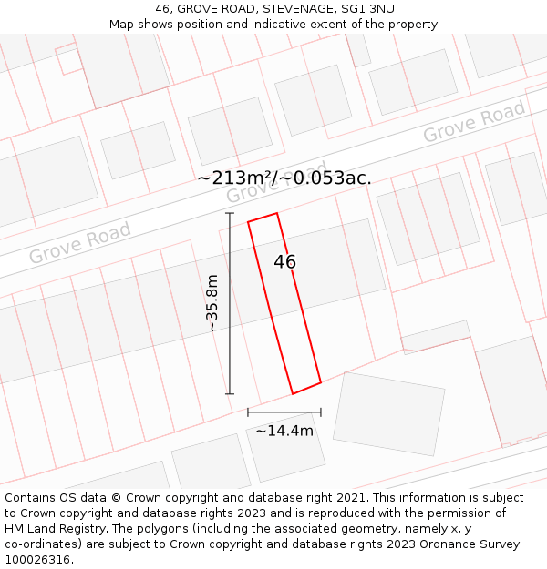 46, GROVE ROAD, STEVENAGE, SG1 3NU: Plot and title map