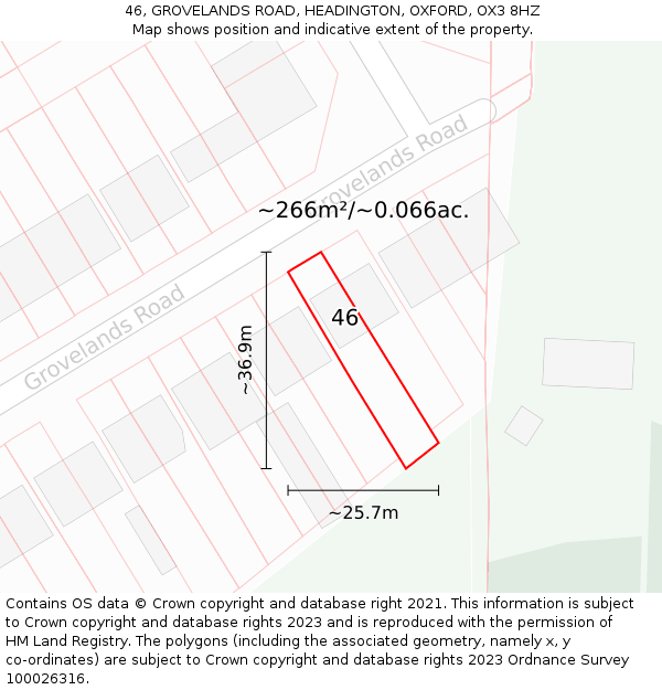 46, GROVELANDS ROAD, HEADINGTON, OXFORD, OX3 8HZ: Plot and title map