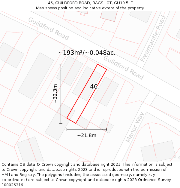 46, GUILDFORD ROAD, BAGSHOT, GU19 5LE: Plot and title map