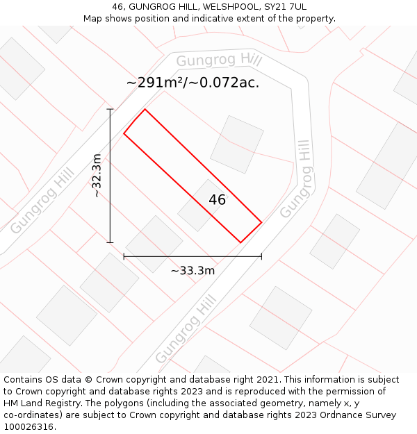 46, GUNGROG HILL, WELSHPOOL, SY21 7UL: Plot and title map