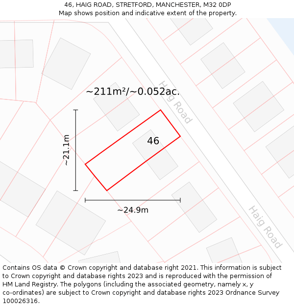 46, HAIG ROAD, STRETFORD, MANCHESTER, M32 0DP: Plot and title map