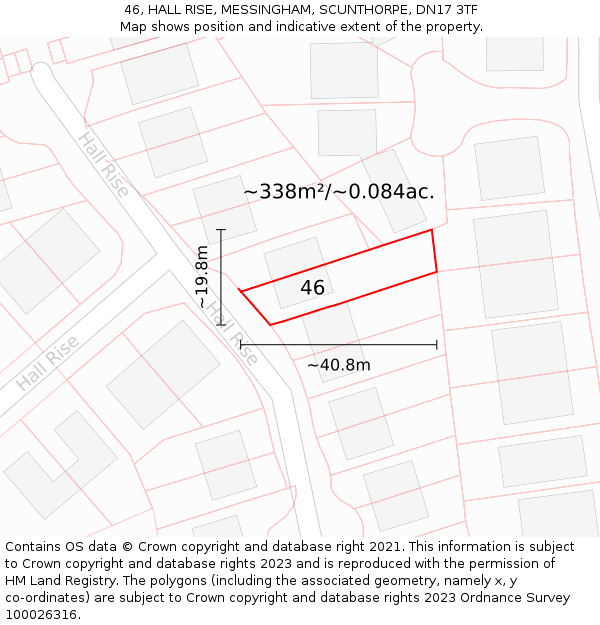 46, HALL RISE, MESSINGHAM, SCUNTHORPE, DN17 3TF: Plot and title map