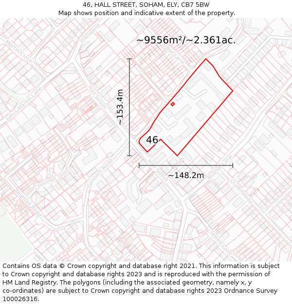 46, HALL STREET, SOHAM, ELY, CB7 5BW: Plot and title map