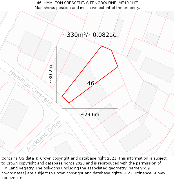 46, HAMILTON CRESCENT, SITTINGBOURNE, ME10 1HZ: Plot and title map