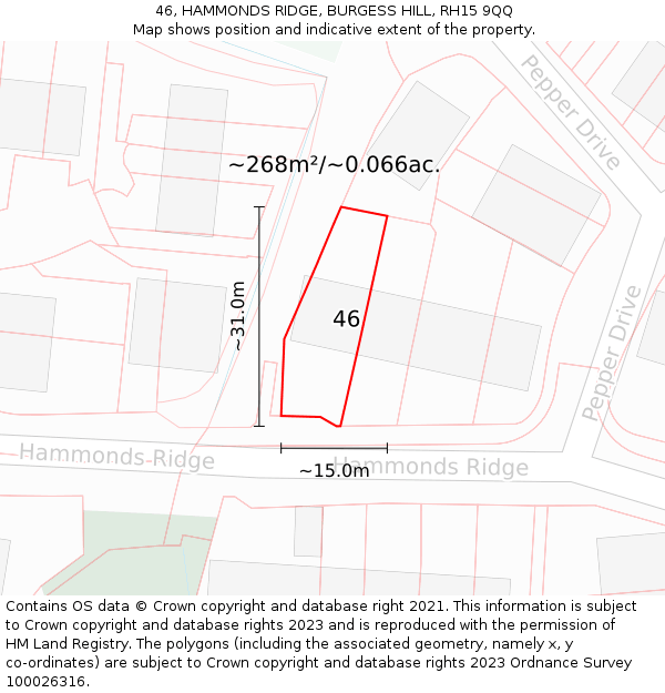 46, HAMMONDS RIDGE, BURGESS HILL, RH15 9QQ: Plot and title map