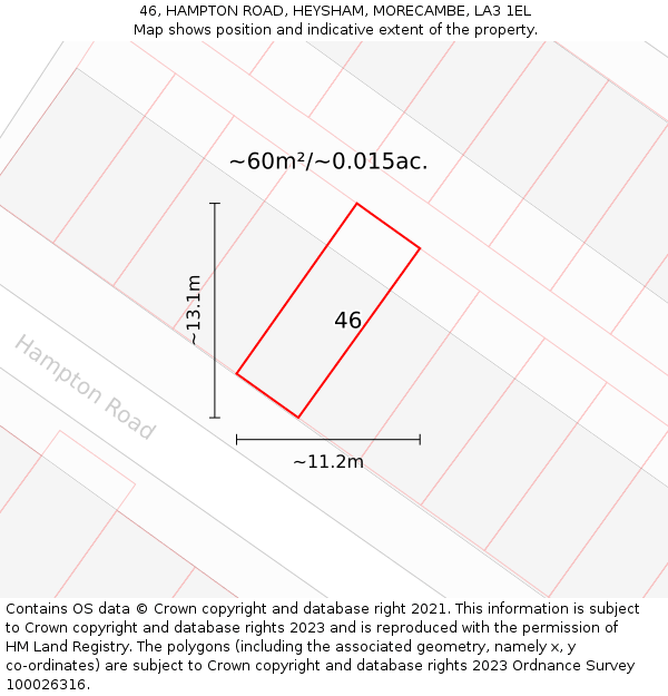 46, HAMPTON ROAD, HEYSHAM, MORECAMBE, LA3 1EL: Plot and title map