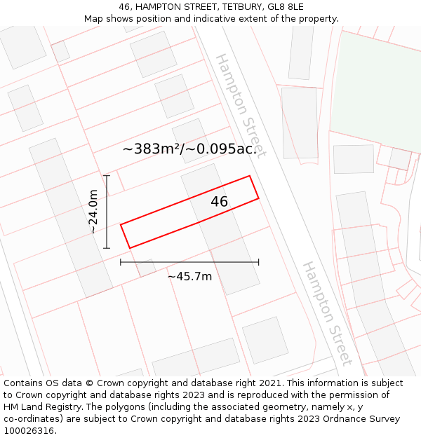 46, HAMPTON STREET, TETBURY, GL8 8LE: Plot and title map